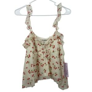 Wild Fable Size M Cherry Print Baby Doll‎ Top Sleeveless Ruffle Blouse Flowy NEW